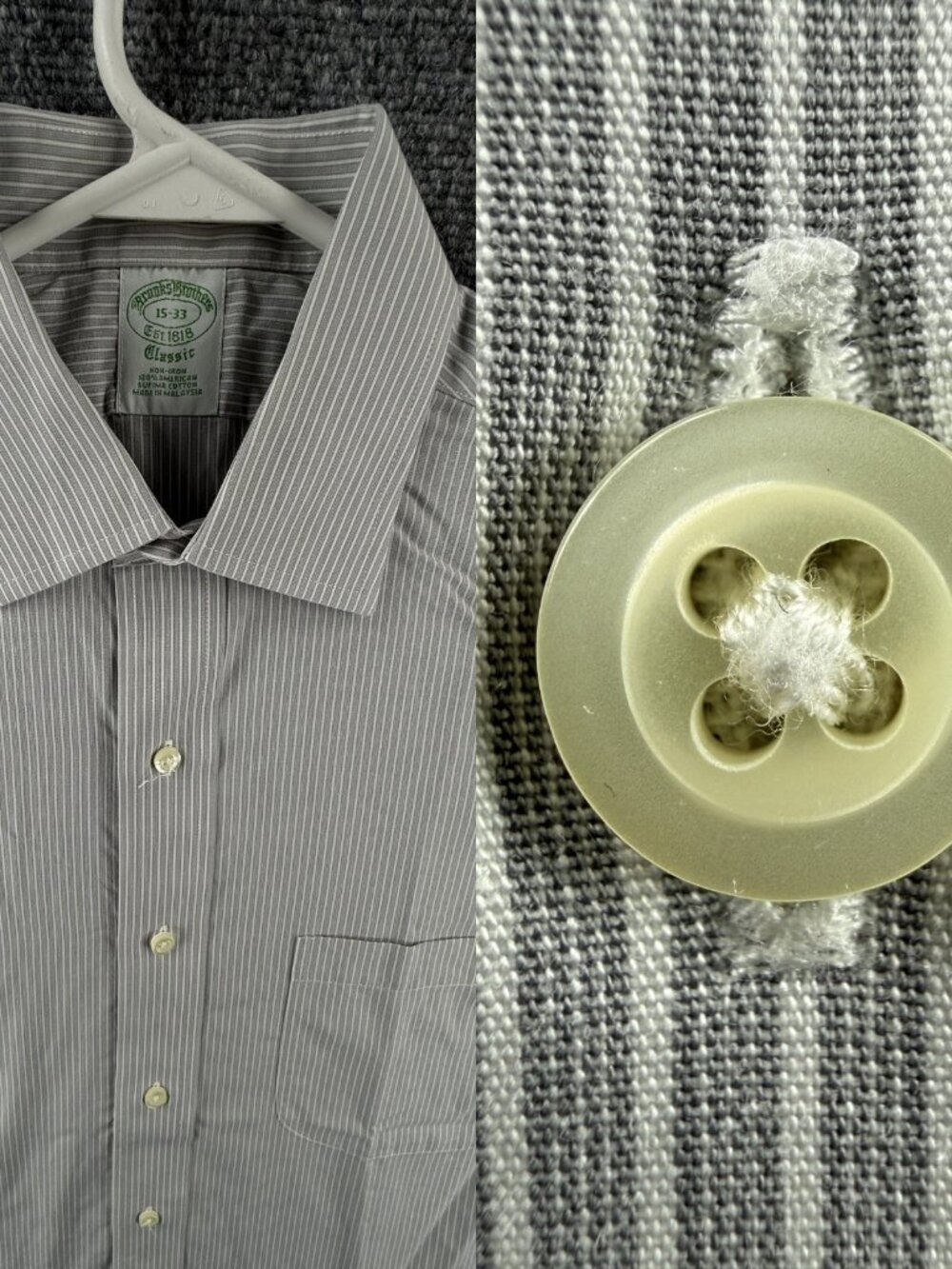 Brooks Brothers Non-Iron Striped 15 33 Cotton Classic Gray Men Shirt Button Up